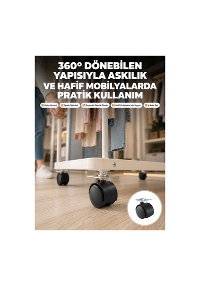Novento 4 Cm Kilitsiz Tekerlek Ayak Seti Zemin Koruyucu Çr