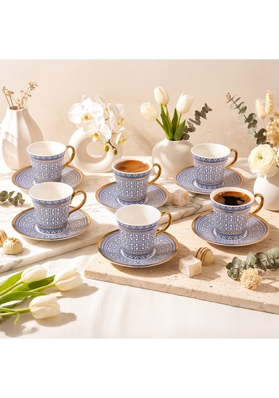 Aryıldız Kingham 12 Parça 6 Kişilik Kahve Fincan Takımı Mavi 90 Ml Çok Renkli
