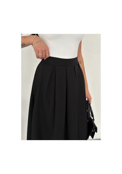Winmoda34 Tesettür Dabıl Kumaş Pileli 91 Cm Tam Boy Uzun Etek Siyah