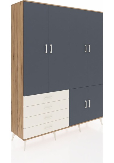 Hyperion Gardrop 7 Raflı 4 Çekmeceli Tek Askılı 176x44x221 Çam-antrasit/aytaşı Beyaz Hyperion Gardrop 7 Raflı 4 Çekmeceli Tek Askılı 176x44x221 Çam-antrasit/aytaşı Beyaz