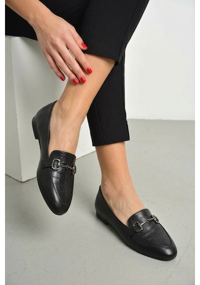 Fox Shoes Y290110011 Siyah Kroko Baskı Toka Detaylı Günlük Kadın Babet Siyah