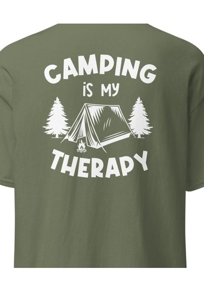 Wildstyle Camping Is My Therapy Kamp Çadır Doğa Baskılı Unisex Bisiklet Yaka Tişört Haki