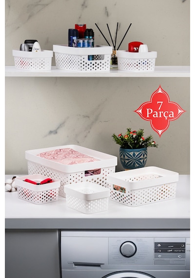 7 Parça Çok Amaçlı Düzenleyici Penta Sepet Beyaz