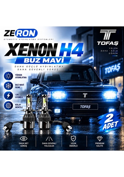 Tofaş Xenon H4 Buz Mavi Led Far Ampulü 12v - 2 Adet Yüksek Aydınlatma Kolay Montaj