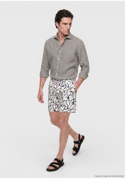 Ramsey Vizon Casual Fit Uzun Dokuma Casual %100 Keten Gömlek