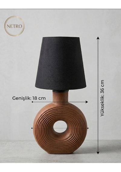 El Yapımı Seramik Gövdeli Şık Simit Abajur Siyah