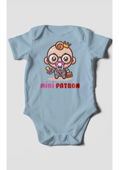 Mini Patron V2 Baskılı Bebek Zıbını Çıtçıtlı Body %100 Pamuk Kısa Kol Bebe Mavisi
