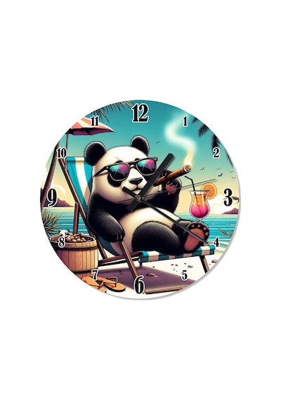 Güneş Gözlüklü Tatil Yapan Panda Akarlı Duvar Saati Çok Renkli