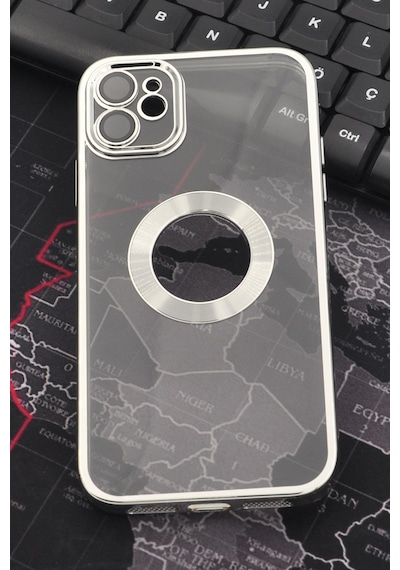 Apple Uyumlu iPhone 11 Gümüş Gri Silver Renkli Kenarlı Lazerli Şeffaf Kılıf Lens Korumalı