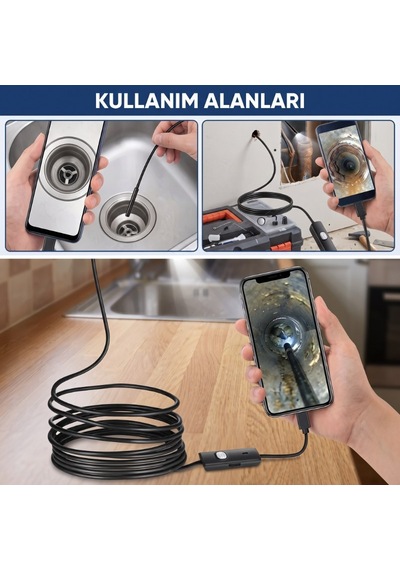 Delux Serisi Kuytu Köşeler Cihaz Kontrol Detay İnceleme 3 Metre Yılan Kamera - Android Destekli Ip67