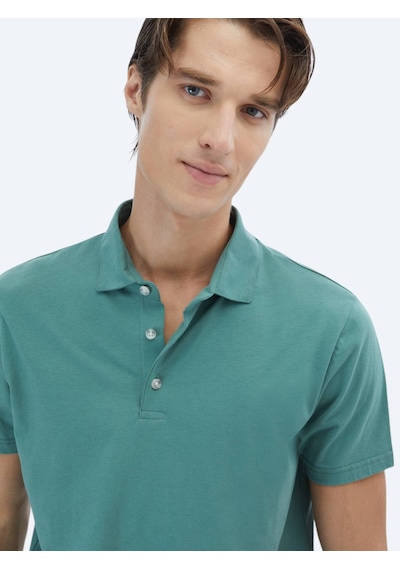 Kip Nil Yeşili Düz Polo Yaka %100 Pamuk T-shirt Nil Yeşili