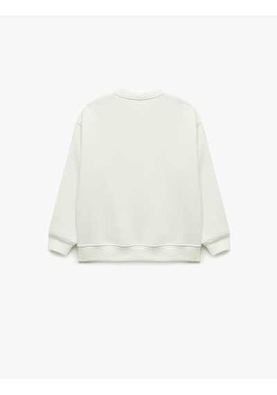 Koton Şardonlu Uzun Kollu Bisiklet Yaka Sweatshirt Ekru 6wkg10358ak
