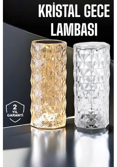 Gece Lambası Kristal Lamba Dokunmatik Şarjlı Hediyelik Çok Renkli