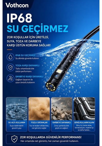 5 Metre Çift Kameralı İos/android Uyumlu Yılan Endoskop Kamera 8mm 2mp Led Li Sert Kablo Çok Renkli