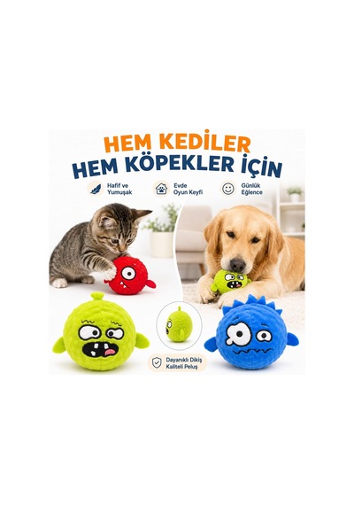 Emojili Sesli Peluş Top Kedi Köpek Oyuncağı - Diş Kaşıma Destekli İğneli Dokulu Isırma Ve Çiğneme Oyunu - Yumuşak Evcil Hayvan Aksesuarı - Stok Durumuna Göre Renk Gönderilir