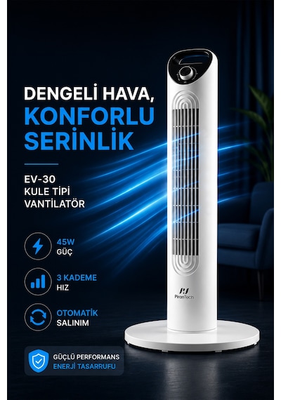 Ev-30 Kule Tipi Vantilatör Sessiz Çalışma Şık Ve Modern Tasarım Ev Ve Ofis Kullanımı