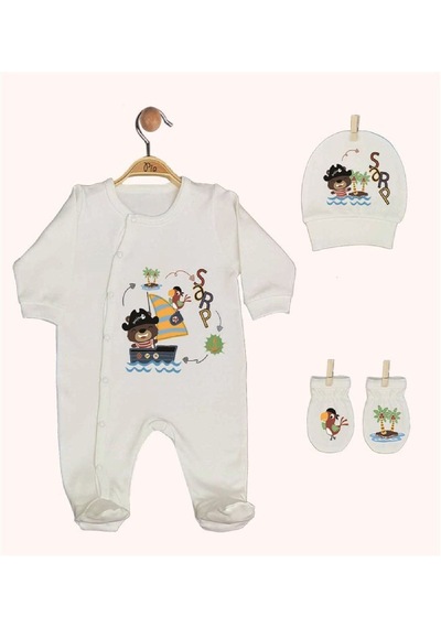 Pia Baby Gl 1938-02 İsme Özel Beşli Tulum Set Krem