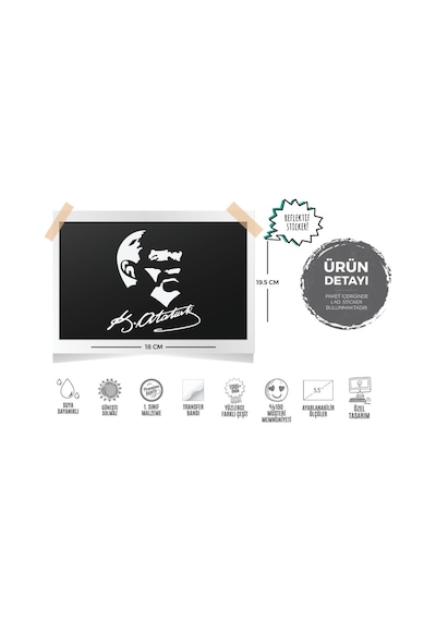 Bay Etiket Rfhlm92 Reflektif Kemal Ataturk Silueti Buyuk Boy