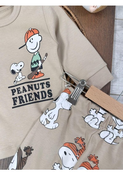 Bisiklet Yaka Peanuts Friends Baskılı Alt Üst Pijama Takımı 4bb2 Krem