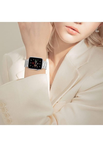 Apple Uyumlu Watch Seri 10 / 11 46mm Uyumlu Paslanmaz Çelik Akıllı Saat Kordonu - Ayarlanabilir Metal Toka