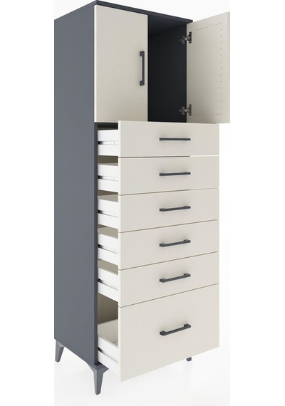 Hyperion Dolap Tek Raflı 6 Çekmeceli 2 Kapaklı 60x44x182 Antr... Antrasit