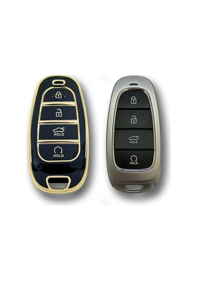 Lüx Hyundai Uyumlu 2021-22 Yeni Tucson Santa Fe Nano Anahtar Kılıfı Siyah Gold Renk