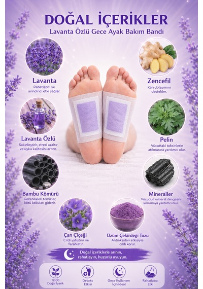 Waw Detox Foot Patch 10 Adet Lavanta Özlü Gece Ayak Bakım Bandı