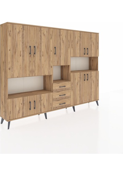 Arges Dolap 13 Raflı 3 Çekmeceli 9 Kapaklı 220x30x163 Çam-çam Çam-çam