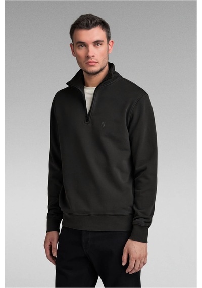 Nature The Brand 1/4 Fermuarlı Dik Yaka Sweatshirt Şardonlu 3 İplik Yaka Üzeri Şerit Detaylı Siyah