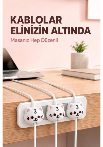 Özel Seri Kedi Figürlü Manyetik Kablo Düzenleyici Ch01 Beyaz Çalışma Masası Masa Üstü Masaüstü Gereç