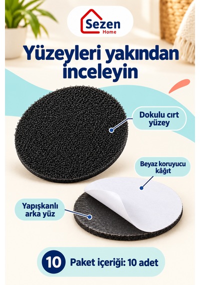 10 Adet Cırt Cırtlı Halı Sabitleyici Siyah Yuvarlak Halı Kaydırmaz