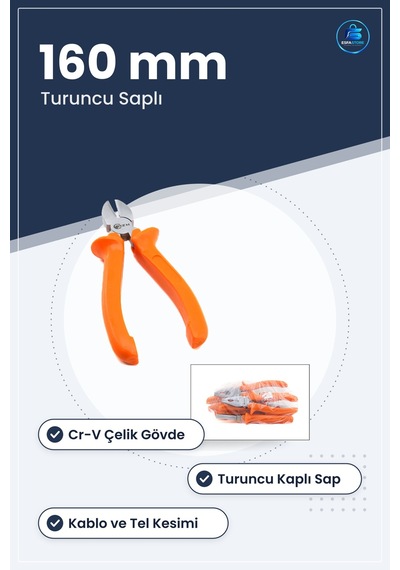 Yan Keski 160 Mm Krom Vanadyum Turuncu Saplı Kablo Tel Kesici Pen