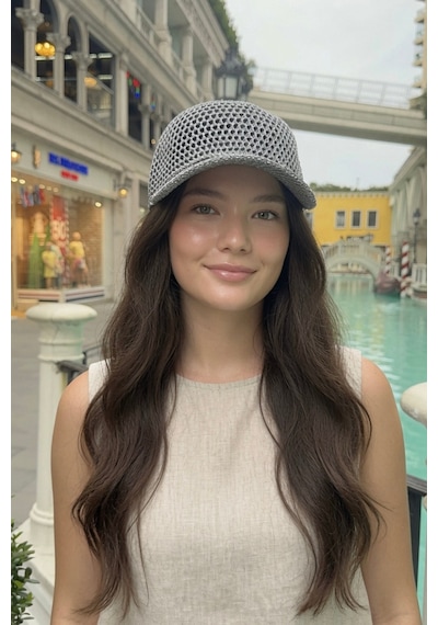 Mollycrush Delikli Kep Şapka Yazlık Spor Trend Gri Kadın Ajurlu Siperlikli Gri