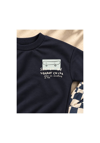 Omeca Concept Erkek Çocuk Lacivert Sweatshirt Ve Dama Desenli Pantolon 2 Li Takım
