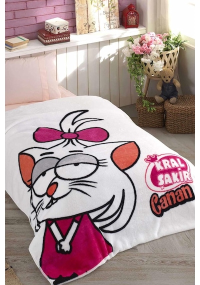 Hobby Kral Şakir - Canan Tek Kişilik Lisanslı Battaniye-Beyaz-155X220