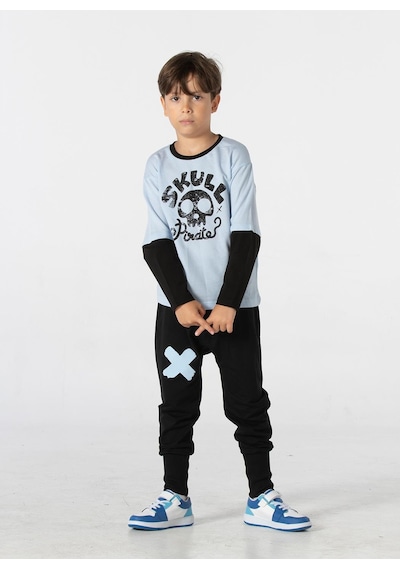Casabony Skull Pirate Oversize T-Shirt + Baggy Pantolon Takım-Mavi