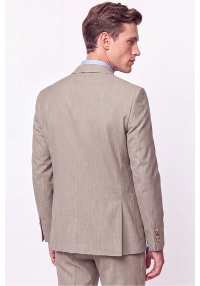 Efor Slim Fit Mono Yaka Çift Yırtmaç Koyu Bej Keten Takım Elbise Tk 952 K.bej
