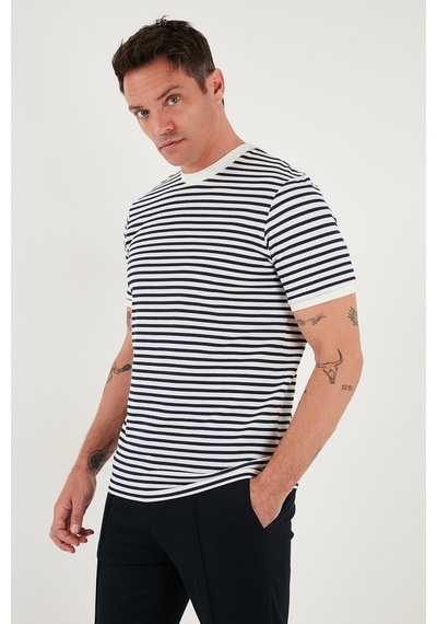 Buratti Pamuklu Çizgili Regular Fit Bisiklet Yaka Erkek T Shirt 5903005 Indigo