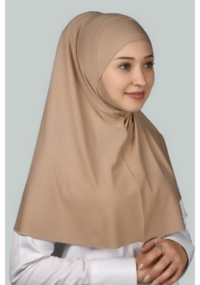 Altobeh Hazır Türban Peçeli Pratik Eşarp Tesettür Nikaplı Hijab - Namaz Örtüsü Sufle (XL) - Koyu Bej
