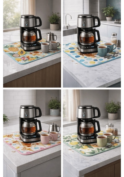 Çay Matı Çay Makinesi % 100 Mikrofiber Altlığı Su Emici Tezgah Koruyucu Kurulama Matı Çok Renkli
