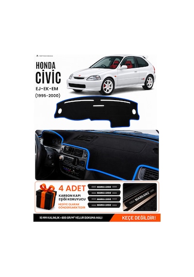Honda Civic Ek-ej-em 1995-2000 Uyumlu Torpido Örtüsü, Torpido Kılıfı - Siyah-mavi - Ho007