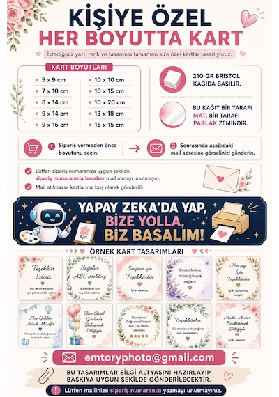 Yapay Zeka'da Yap Biz Basalım Kişiye Özel Kart - Teşekkür Kartı - Davetiye - Paketleme Kartı