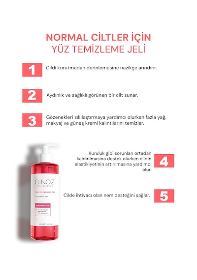 Sinoz Normal Ciltler için Yüz Temizleme Jeli 400 ML