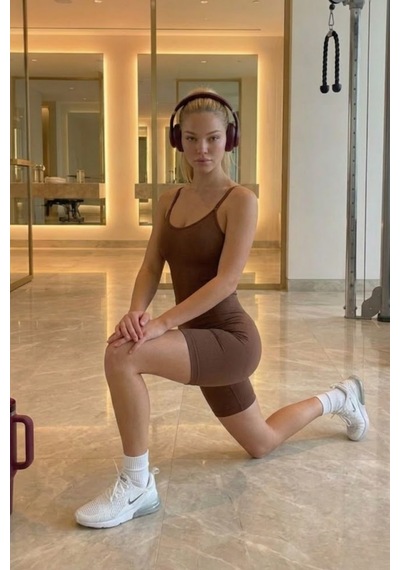 Fit Women Kadın Havuz Yaka Esnek Kahve Dikişsiz Body Kahverengi