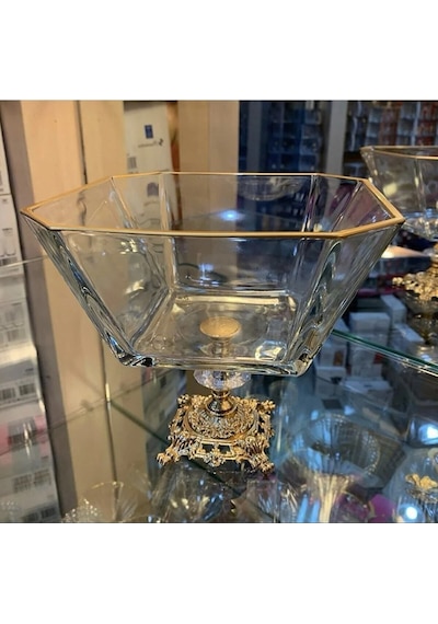 Paşabahçe Metal Ayaklı Gold Detaylı Büyük Boy Kase- Sunum - Servis - Salata Kasesi gri