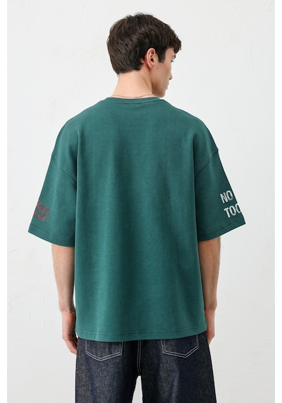 Vamos Oversize Baskılı Tişört V70-167 Yeşil