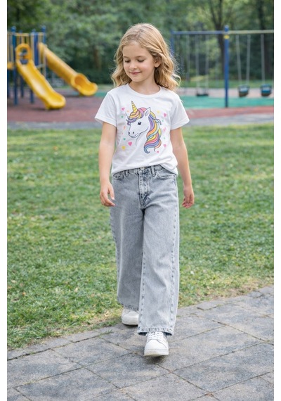 Cedy Denim Cedy Denım Yüksek Kalite Kız Çocuk Yüksek Bel %100 Cotton Palazzo Jean Pantolon Kar Yıkama