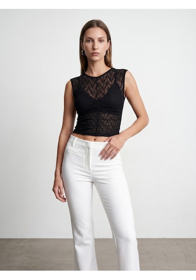 Dilvin 32492 Büzgülü Dantel Top-siyah