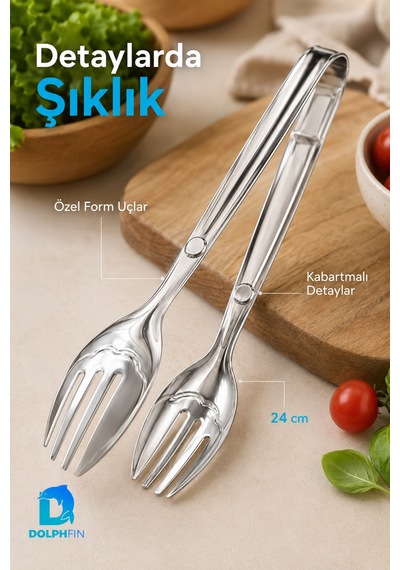 Lux 24 Cm Paslanmaz Çelik Salata Maşası Kaşık Çatal Servis Maşası