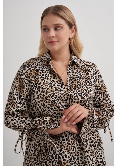 Myline Bağlama Detaylı Leopar Bluz-2568 Kahverengi